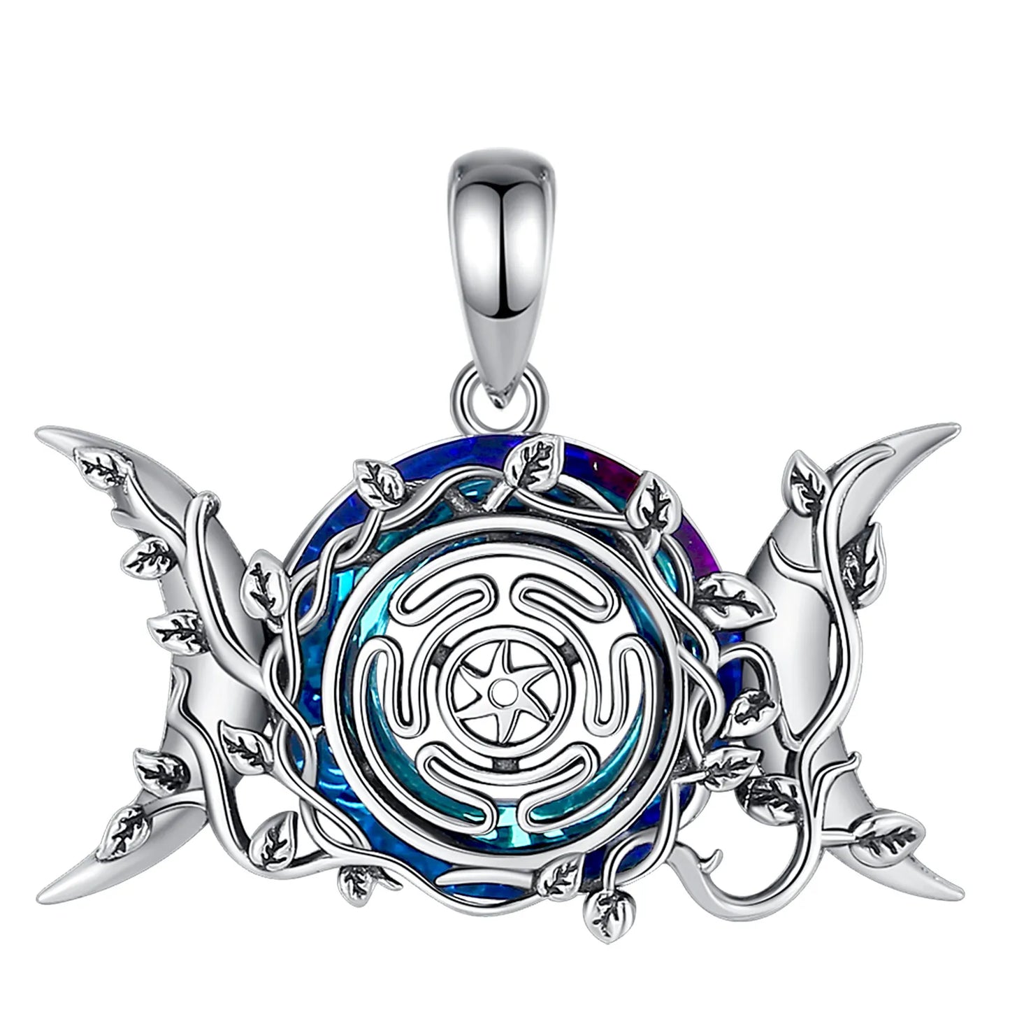 Eudora 925 Sterling Silver Hecate Wheel Necklace for Women Man Austrian Crystal Triple Moon Goddess
