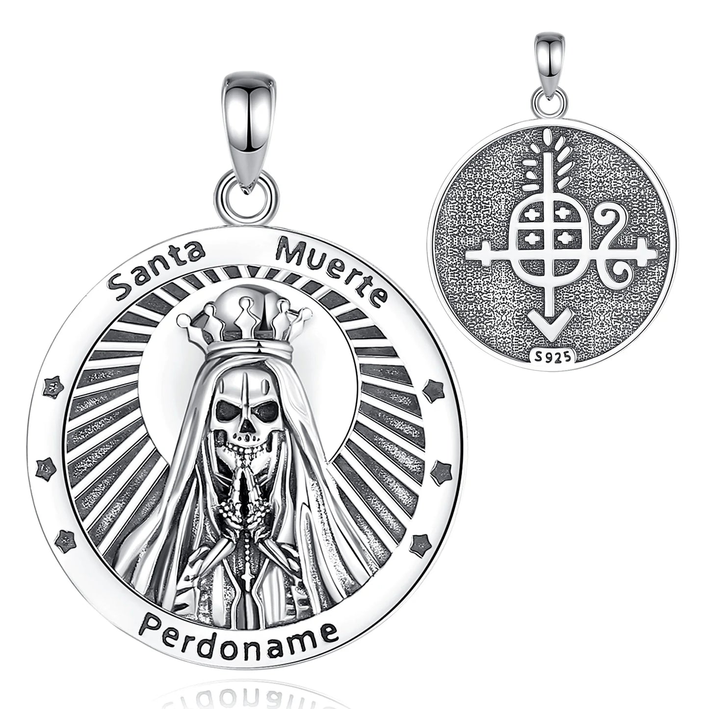 Eudora 925 Sterling Silver Santa Muerte Necklace