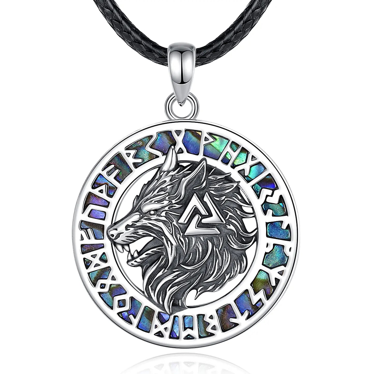 925 Sterling Silver Viking Wolf Necklace Nordic Valknut Rune Amulet Pendant