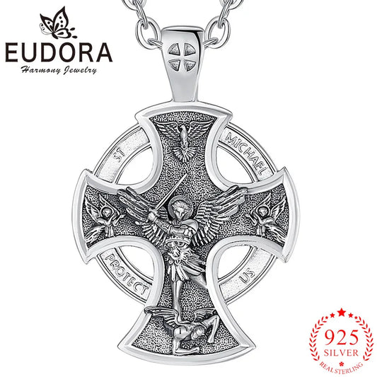 925 Sterling Silver Saint Michael Necklace Cross Amulet Pendant