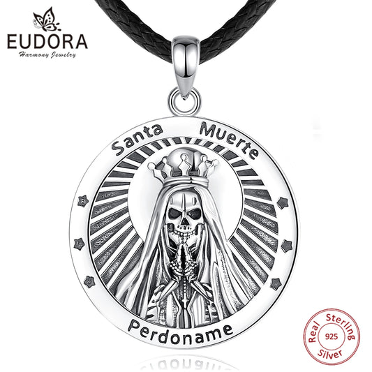 Eudora 925 Sterling Silver Santa Muerte Necklace