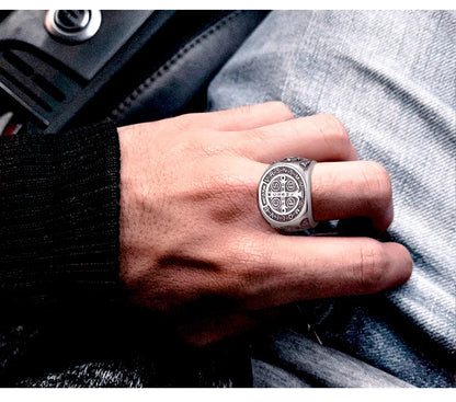925 Sterling Silver Saint Benedict Adjustable Ring