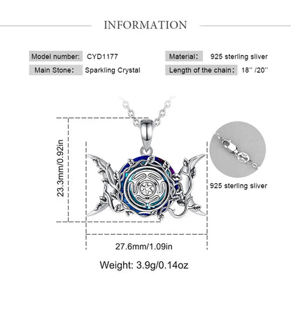 Eudora 925 Sterling Silver Hecate Wheel Necklace for Women Man Austrian Crystal Triple Moon Goddess