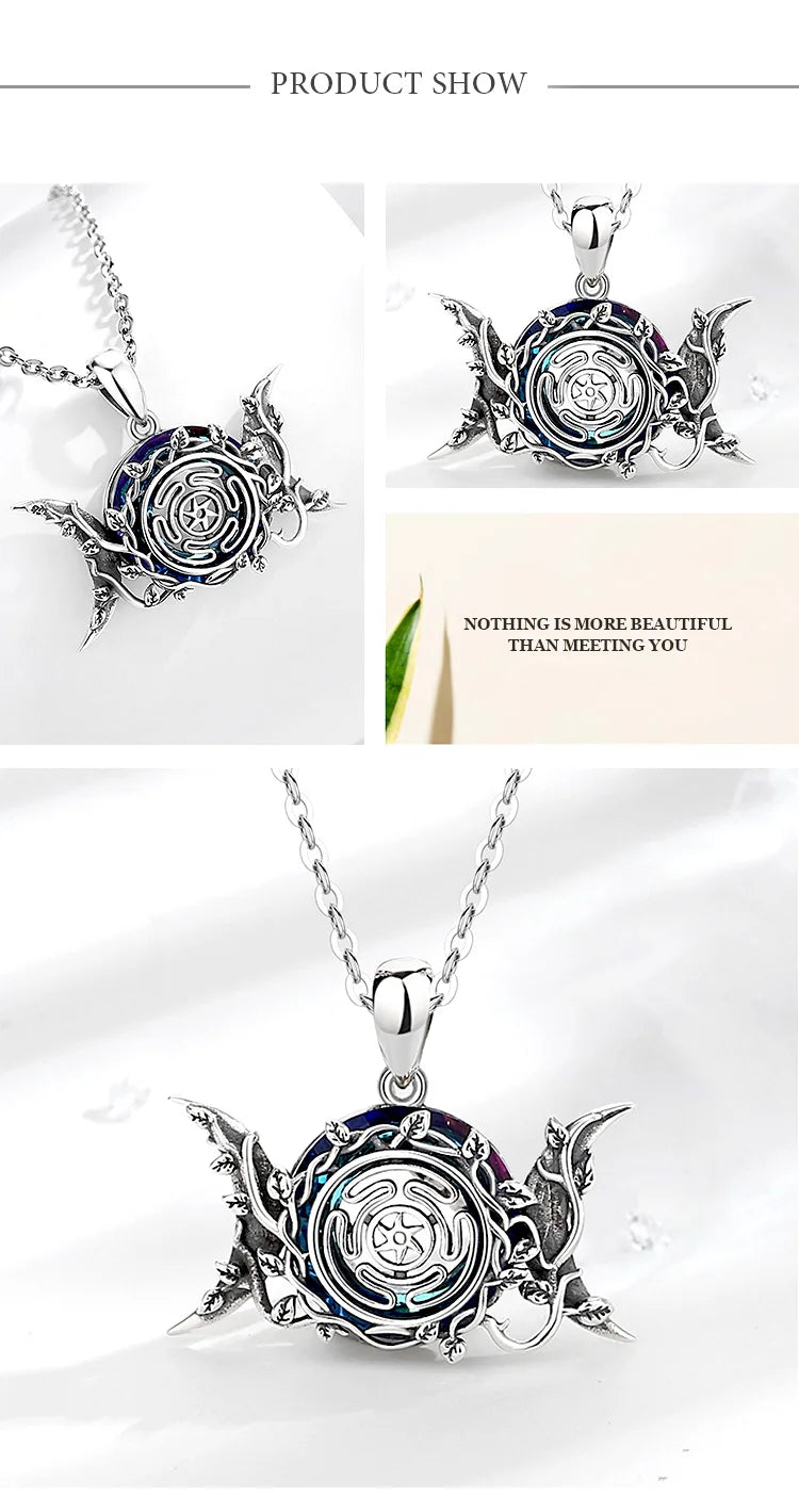 Eudora 925 Sterling Silver Hecate Wheel Necklace for Women Man Austrian Crystal Triple Moon Goddess