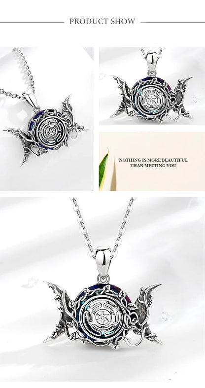 Eudora 925 Sterling Silver Hecate Wheel Necklace for Women Man Austrian Crystal Triple Moon Goddess
