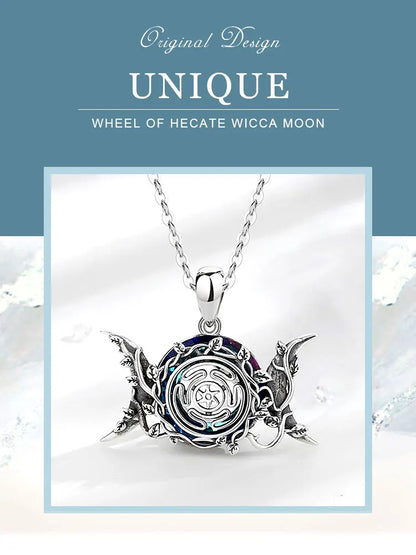 Eudora 925 Sterling Silver Hecate Wheel Necklace for Women Man Austrian Crystal Triple Moon Goddess