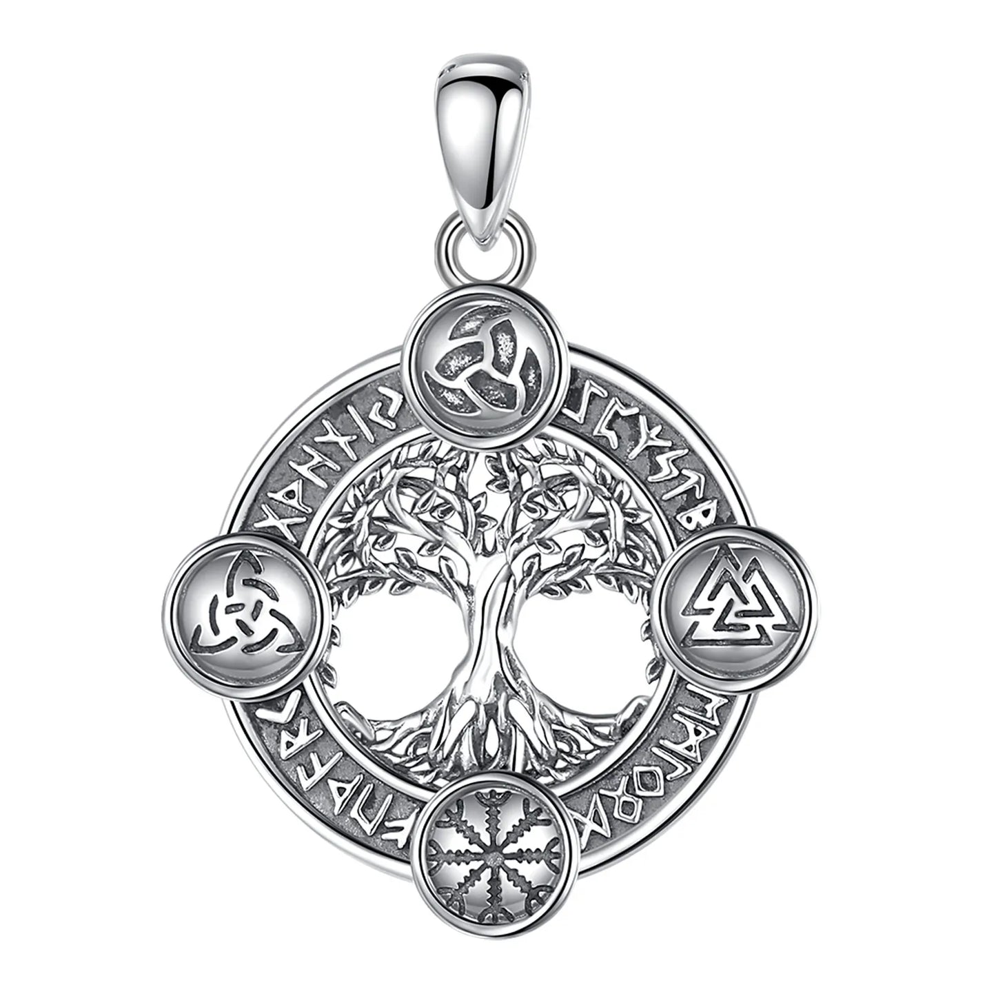 Eudora 925 Sterling Silver Tree of Life Yggdrasil Necklace  with Runes