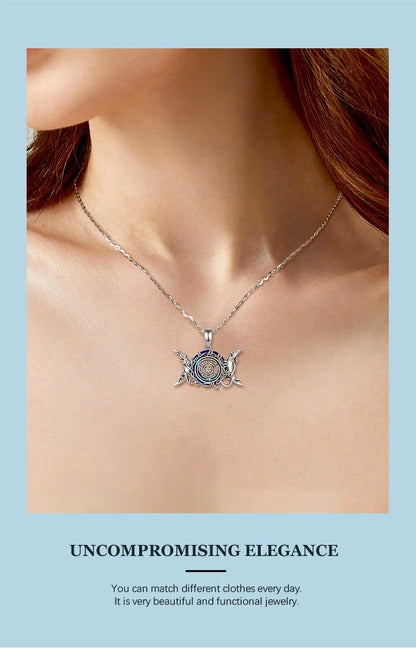 Eudora 925 Sterling Silver Hecate Wheel Necklace for Women Man Austrian Crystal Triple Moon Goddess