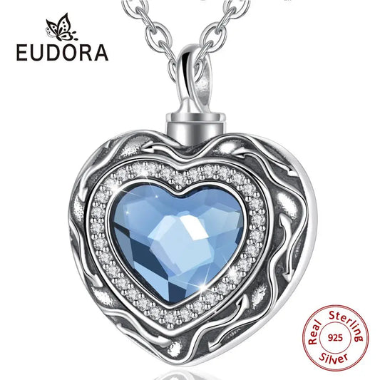 Eudora 925 Sterling Silver Heart Locket Heart cremation memorial ashes urn
