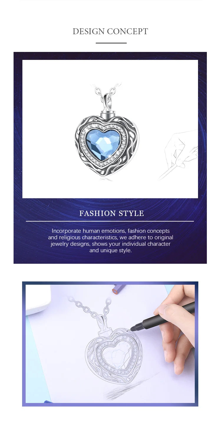 Eudora 925 Sterling Silver Heart Locket Heart cremation memorial ashes urn