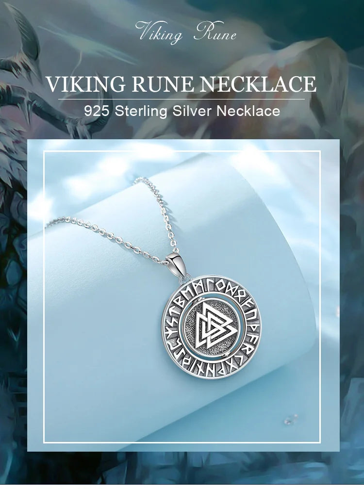 Eudora 925 Sterling Silver Viking Runes Pendant with Vegvísir