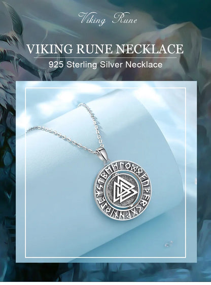 Eudora 925 Sterling Silver Viking Runes Pendant with Vegvísir