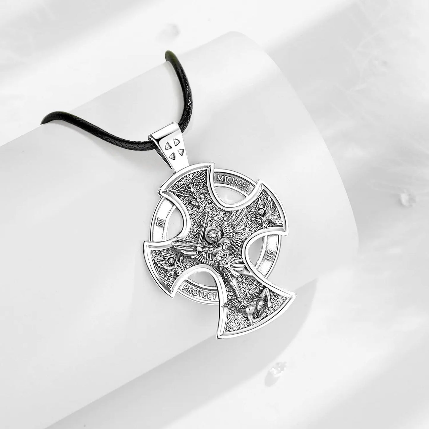 925 Sterling Silver Saint Michael Necklace Cross Amulet Pendant