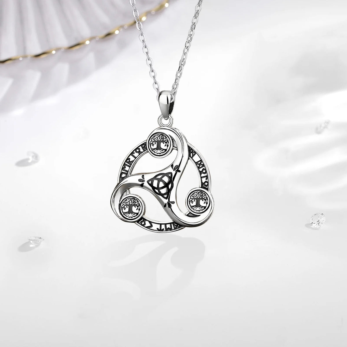 Eudora 925 Sterling Silver Celtic Knot Spiral Triquetra Neckalce