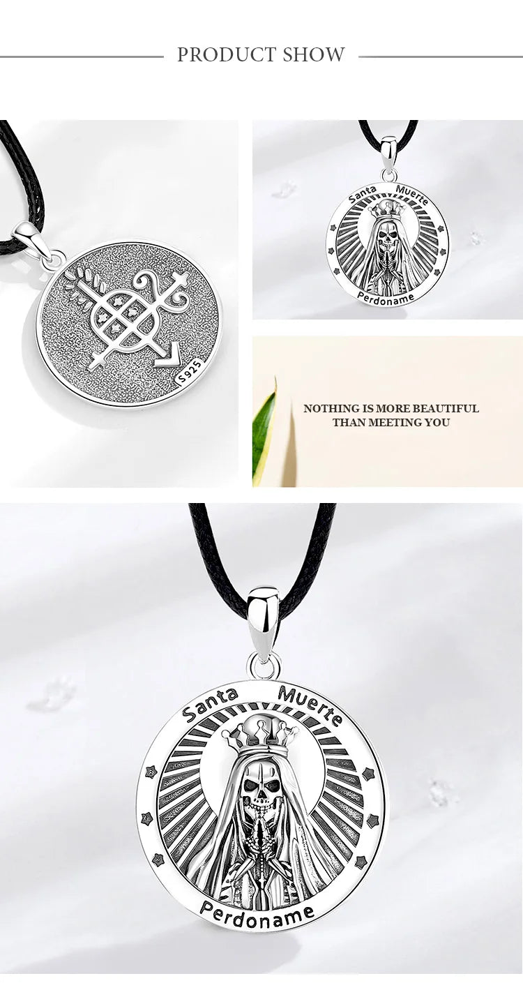 Eudora 925 Sterling Silver Santa Muerte Necklace