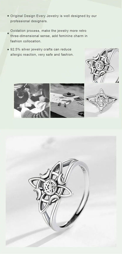 Eudora 925 Sterling Silver Witch Knot Adjustable Ring for Women