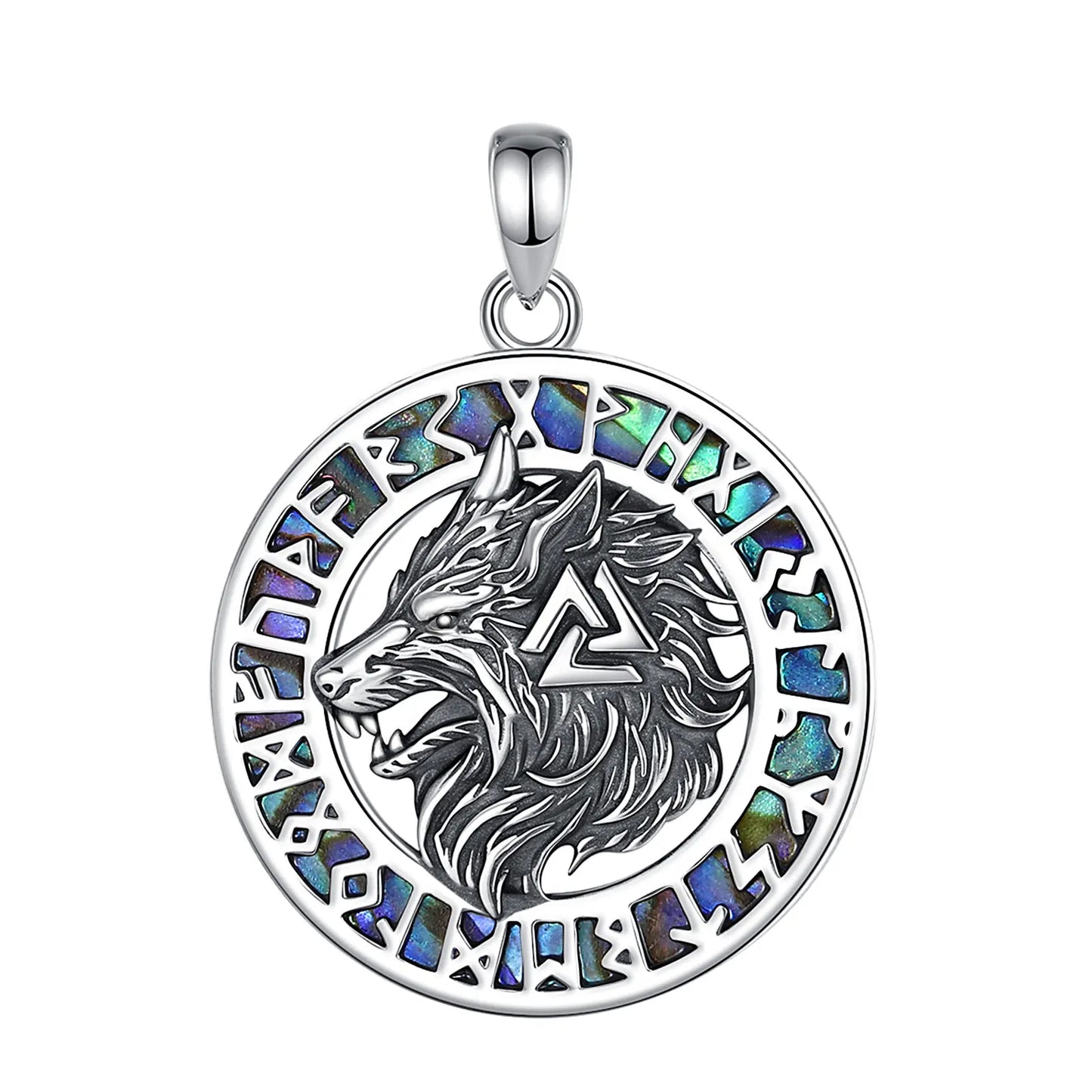 925 Sterling Silver Viking Wolf Necklace Nordic Valknut Rune Amulet Pendant