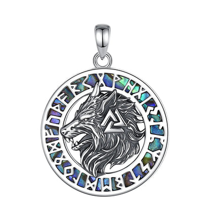 925 Sterling Silver Viking Wolf Necklace Nordic Valknut Rune Amulet Pendant