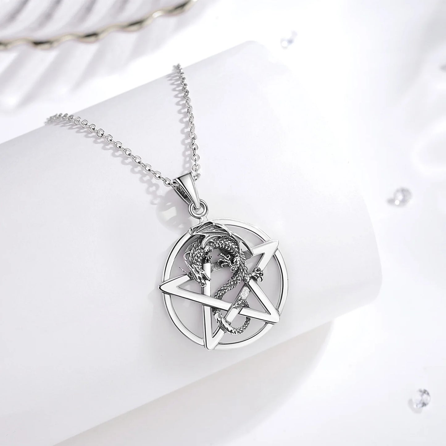 Eudora Original 925 Sterling Silver Pentagram Dragon Necklace