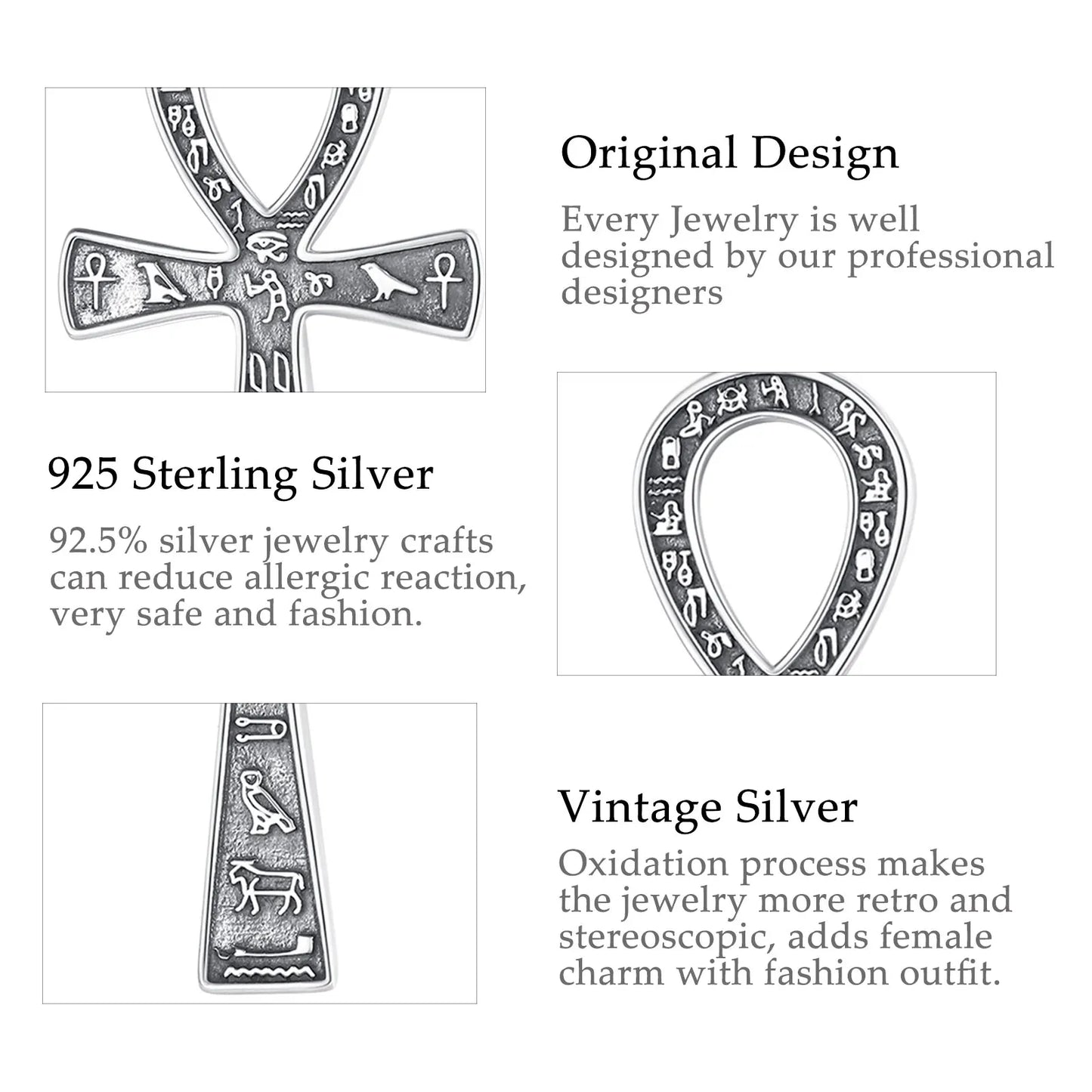 Eudora 925 Sterling Silver Ancient Egyptian Ankh Cross Necklace