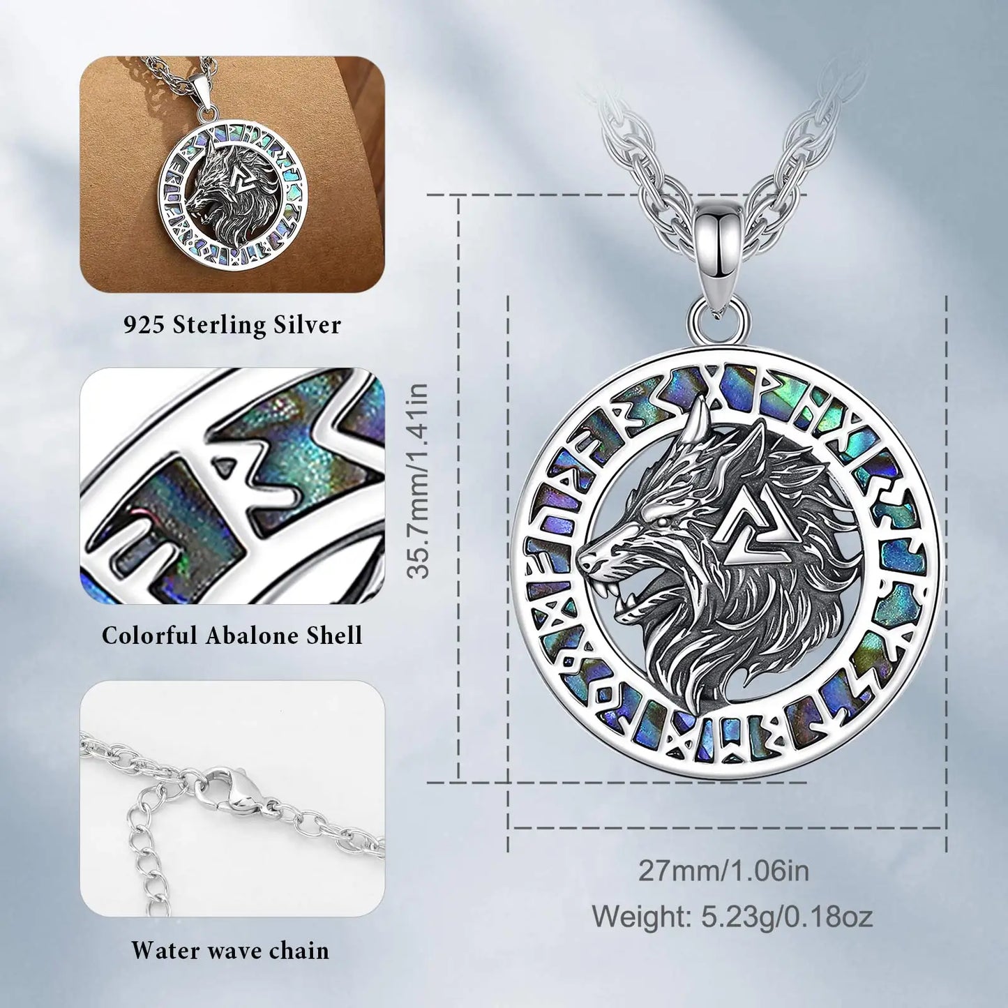 925 Sterling Silver Viking Wolf Necklace Nordic Valknut Rune Amulet Pendant