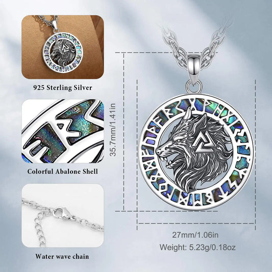 925 Sterling Silver Viking Wolf Necklace Nordic Valknut Rune Amulet Pendant