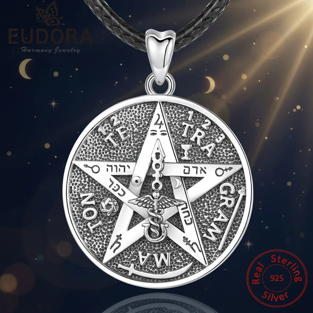 EUDORA 925 Sterling Silver Pentagram Runes Necklaces