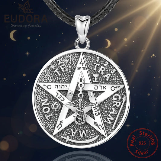 EUDORA 925 Sterling Silver Pentagram Runes Necklaces
