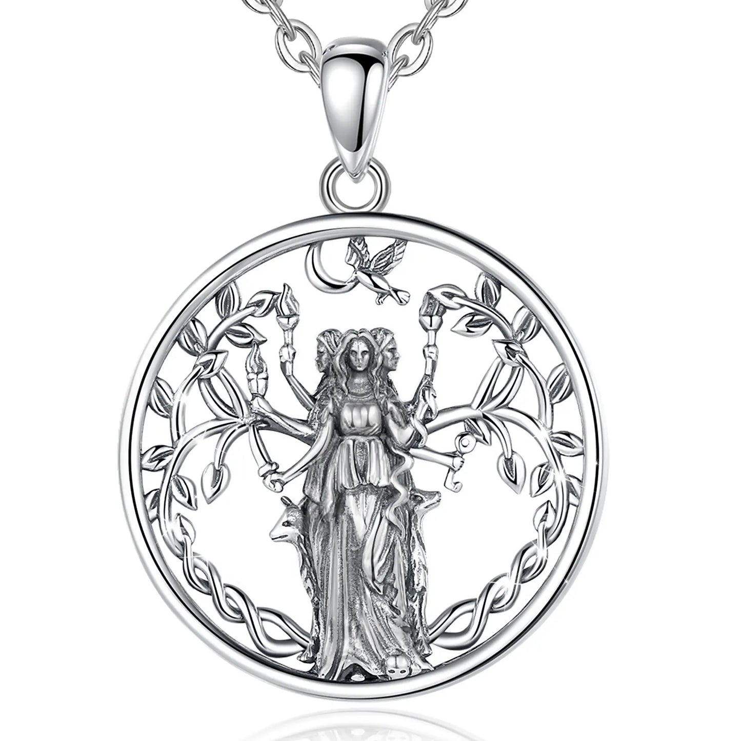 925 Sterling Silver Triple Moon Goddess Necklace Hecate Amulet Pendant