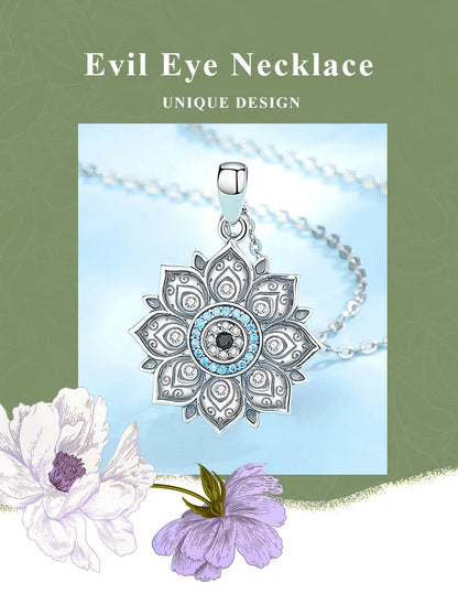 Lotus & Protective Eye 925 Sterling Silver Necklace