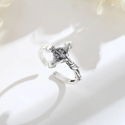 Eudora 925 Sterling Silver Jesus on cross  Adjustable Ring