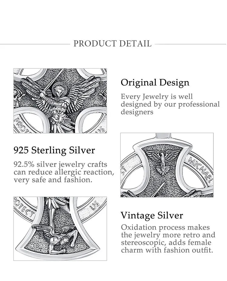 925 Sterling Silver Saint Michael Necklace Cross Amulet Pendant