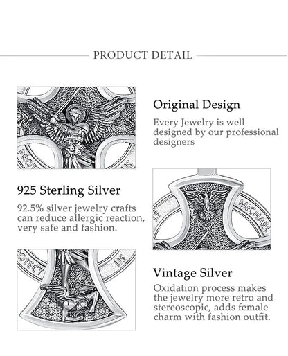 925 Sterling Silver Saint Michael Necklace Cross Amulet Pendant