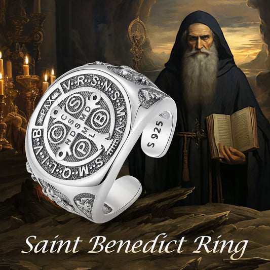 925 Sterling Silver Saint Benedict Adjustable Ring