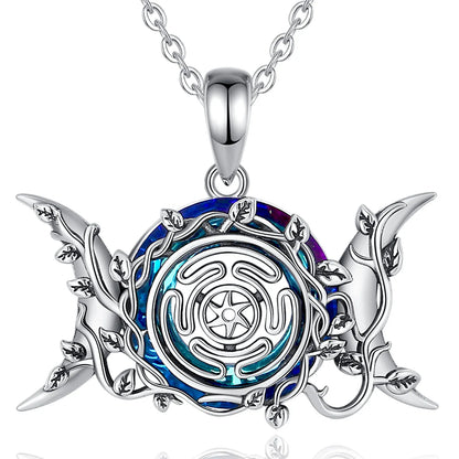 Eudora 925 Sterling Silver Hecate Wheel Necklace for Women Man Austrian Crystal Triple Moon Goddess
