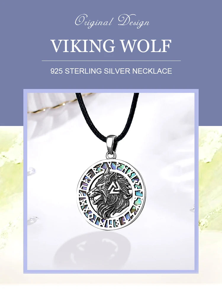 925 Sterling Silver Viking Wolf Necklace Nordic Valknut Rune Amulet Pendant
