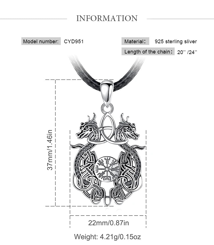 Eudora 925 Sterling Silver Viking Dragon Necklace