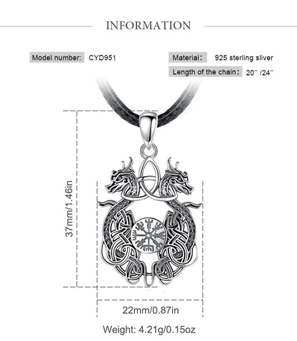 Eudora 925 Sterling Silver Viking Dragon Necklace