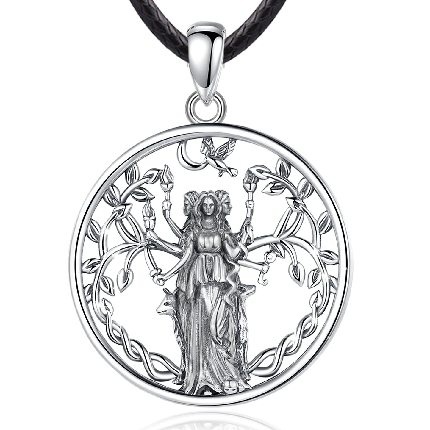 925 Sterling Silver Triple Moon Goddess Necklace Hecate Amulet Pendant