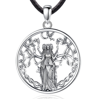 925 Sterling Silver Triple Moon Goddess Necklace Hecate Amulet Pendant
