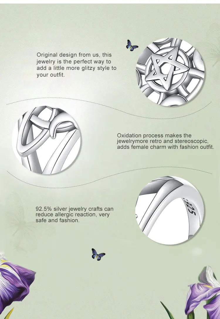 Eudora 925 Sterling Silver Witch Knot Adjustable Ring for Women