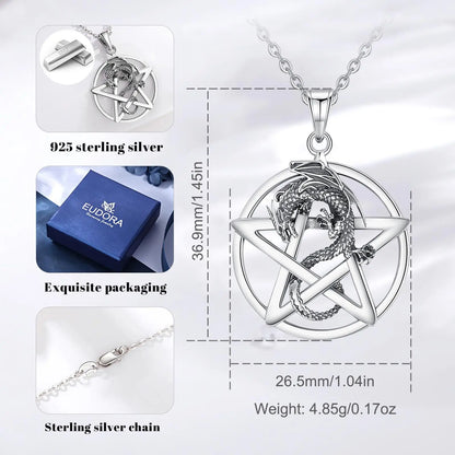Eudora Original 925 Sterling Silver Pentagram Dragon Necklace