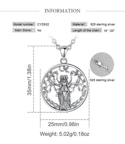 925 Sterling Silver Triple Moon Goddess Necklace Hecate Amulet Pendant