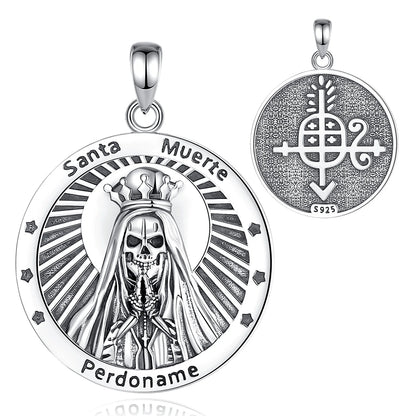 Eudora 925 Sterling Silver Santa Muerte Necklace