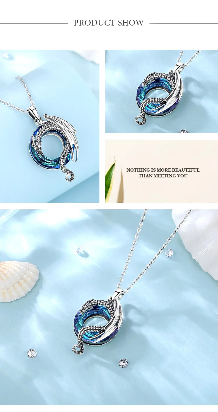 Eudora Real 925 Sterling Silver Dragon Neckalce