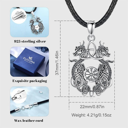 Eudora 925 Sterling Silver Viking Dragon Necklace