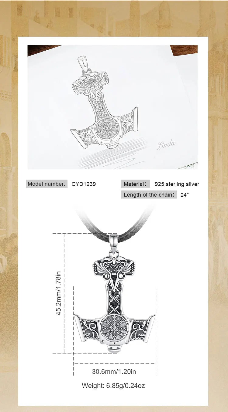 Eudora 925 Sterling Silver Norse Viking Thor's Hammer Necklace