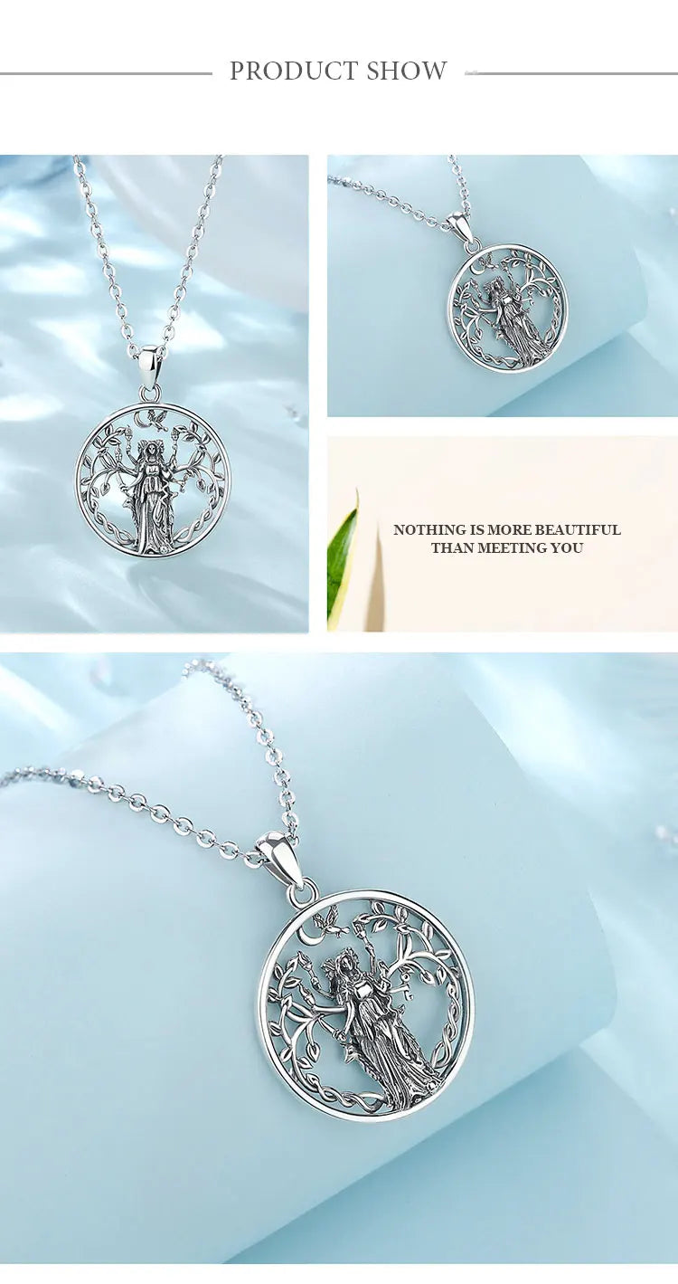 925 Sterling Silver Triple Moon Goddess Necklace Hecate Amulet Pendant