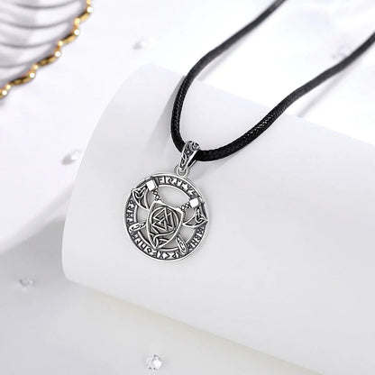 Eudora 925 Sterling Silver Nordic Viking Walknut Pendant with runes and axes