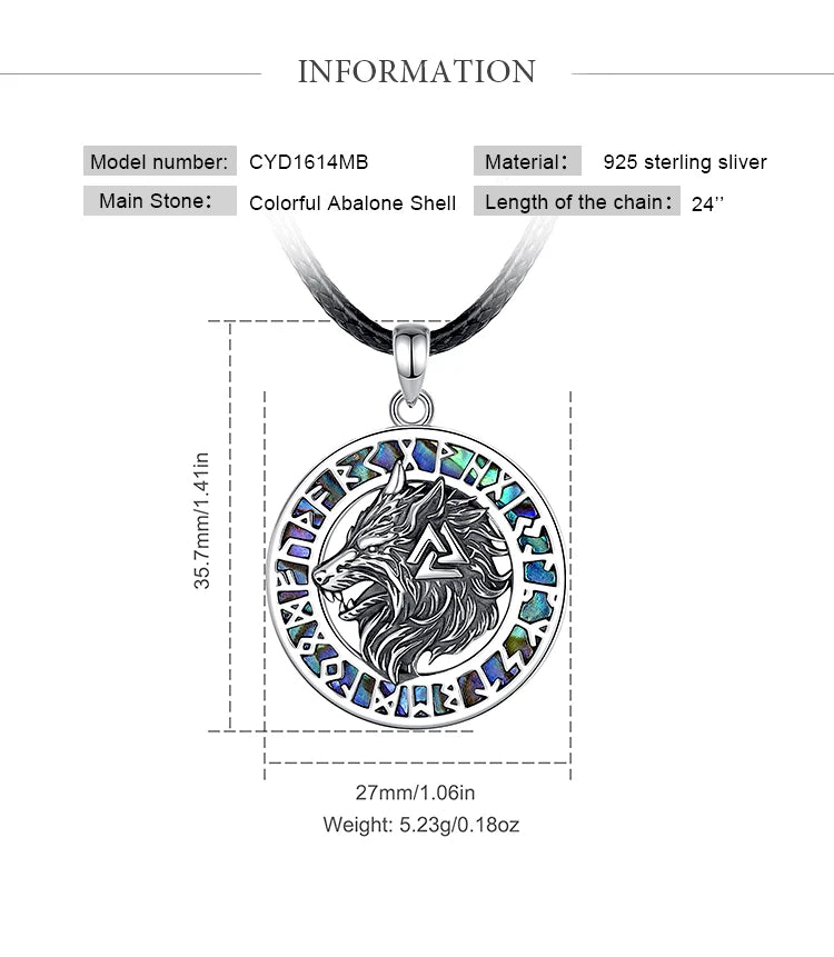 925 Sterling Silver Viking Wolf Necklace Nordic Valknut Rune Amulet Pendant